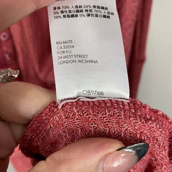 Free People Womens Leo Oversized Henley Top Waffle Knit Thermal Rose - Picture 4 of 8